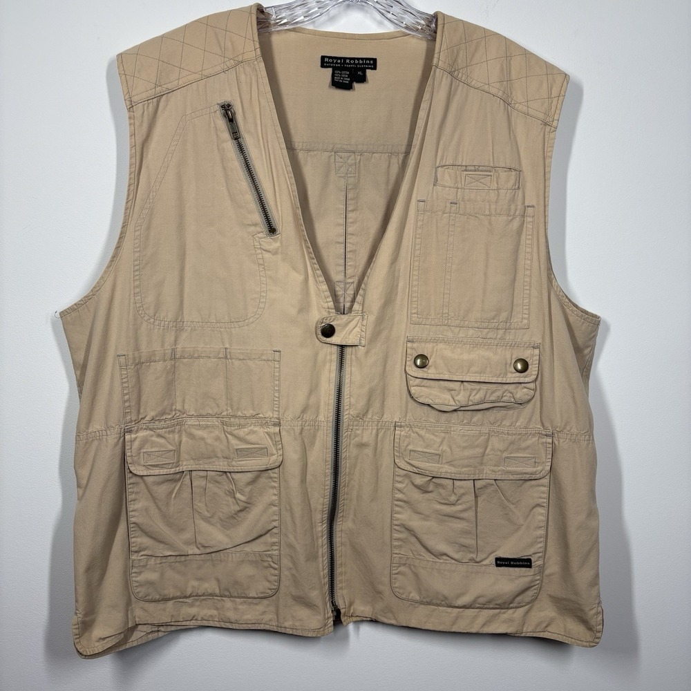 VTG Royal Robbins Mens Outdoor Utility Vest Size XL Khaki Fishing Hunting Field
